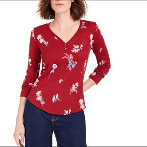 Lucky Brand Floral Thermal Knit Shirt XS NWT Red
